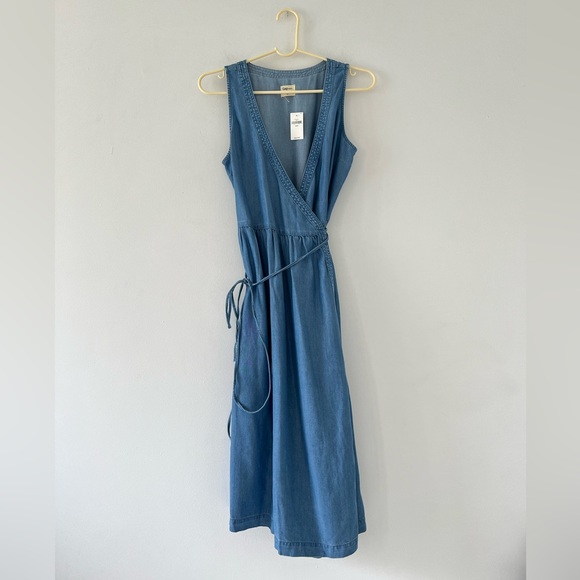 NWT Gap chambray wrap dress midi light blue denim xsmall petite lightweight XS P - Picture 4 of 12